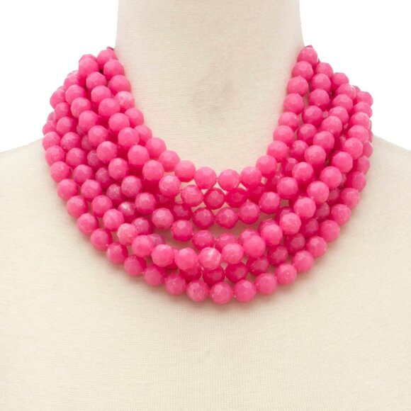 NEW Stunning Faceted Beaded 7-Strand Bib Statement Necklace - Fab in Fuchsia - Picture 4 of 5